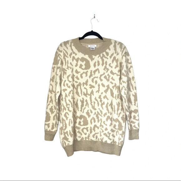 Top Style Boutique Cream Leopard Print Oversized Knit Sweater Large Women’s - Picture 10 of 10